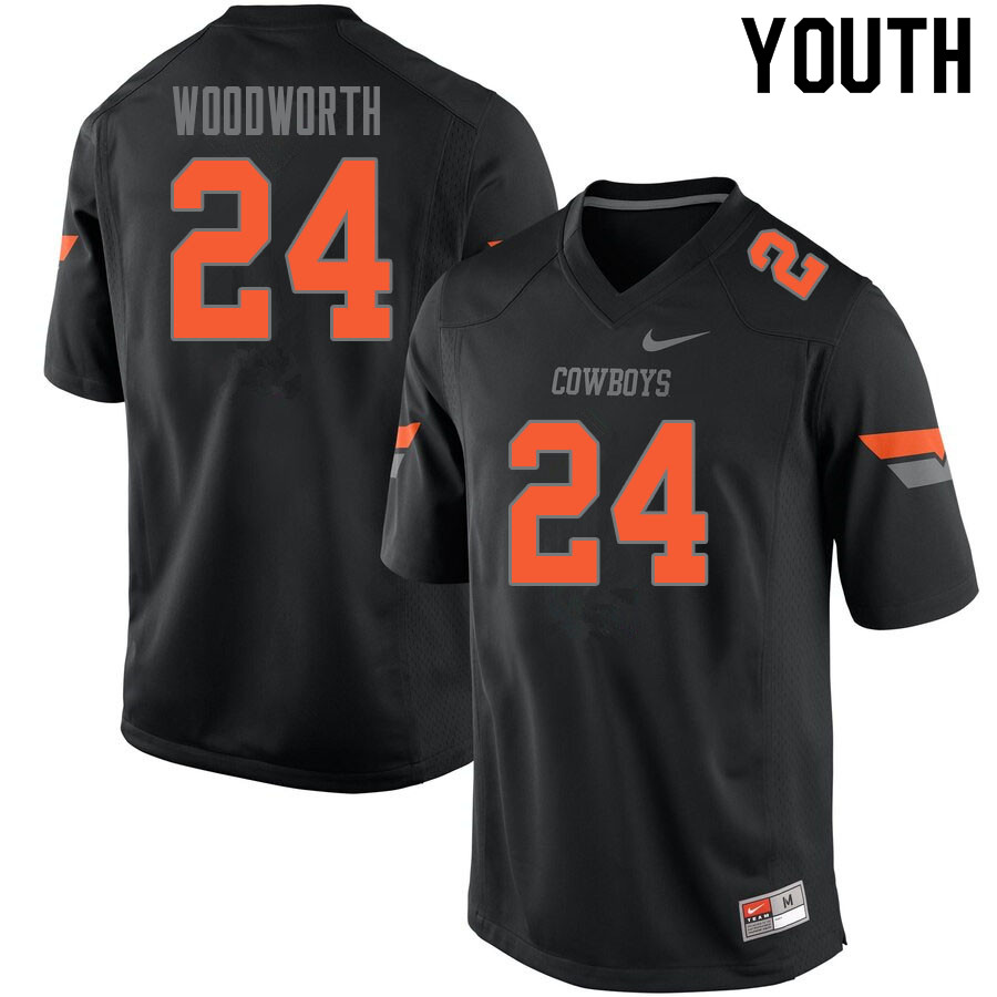 Youth #24 Tavien Woodworth Oklahoma State Cowboys College Football Jerseys Sale-Black